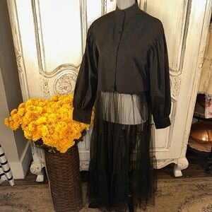Athina Black Bodice Sheer Layered Shirt Dress
